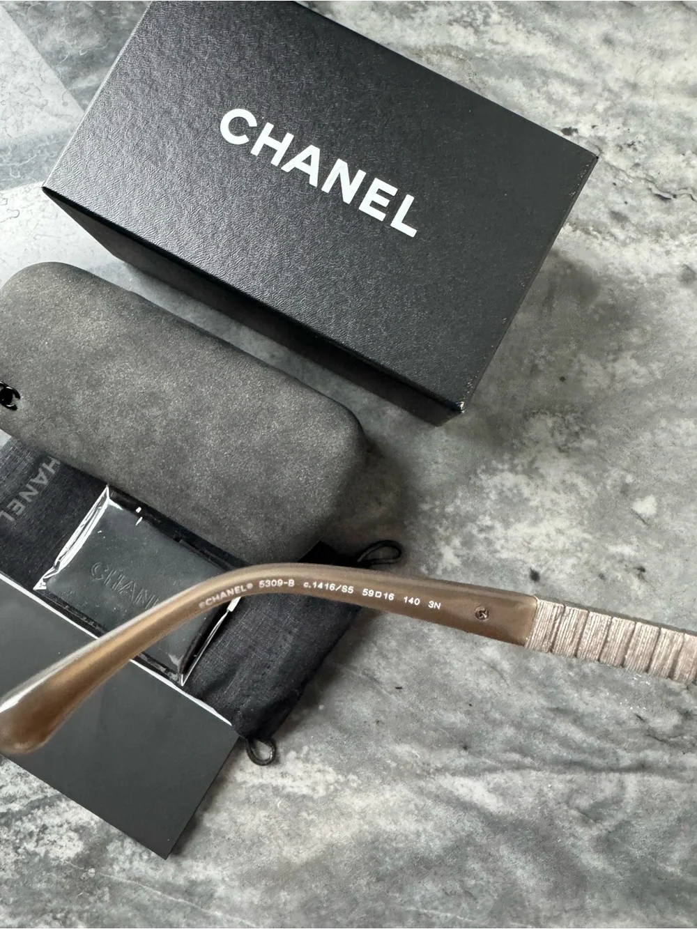 CHANEL Taupe Acetate Sunglasses with Crystal-Studded Temples